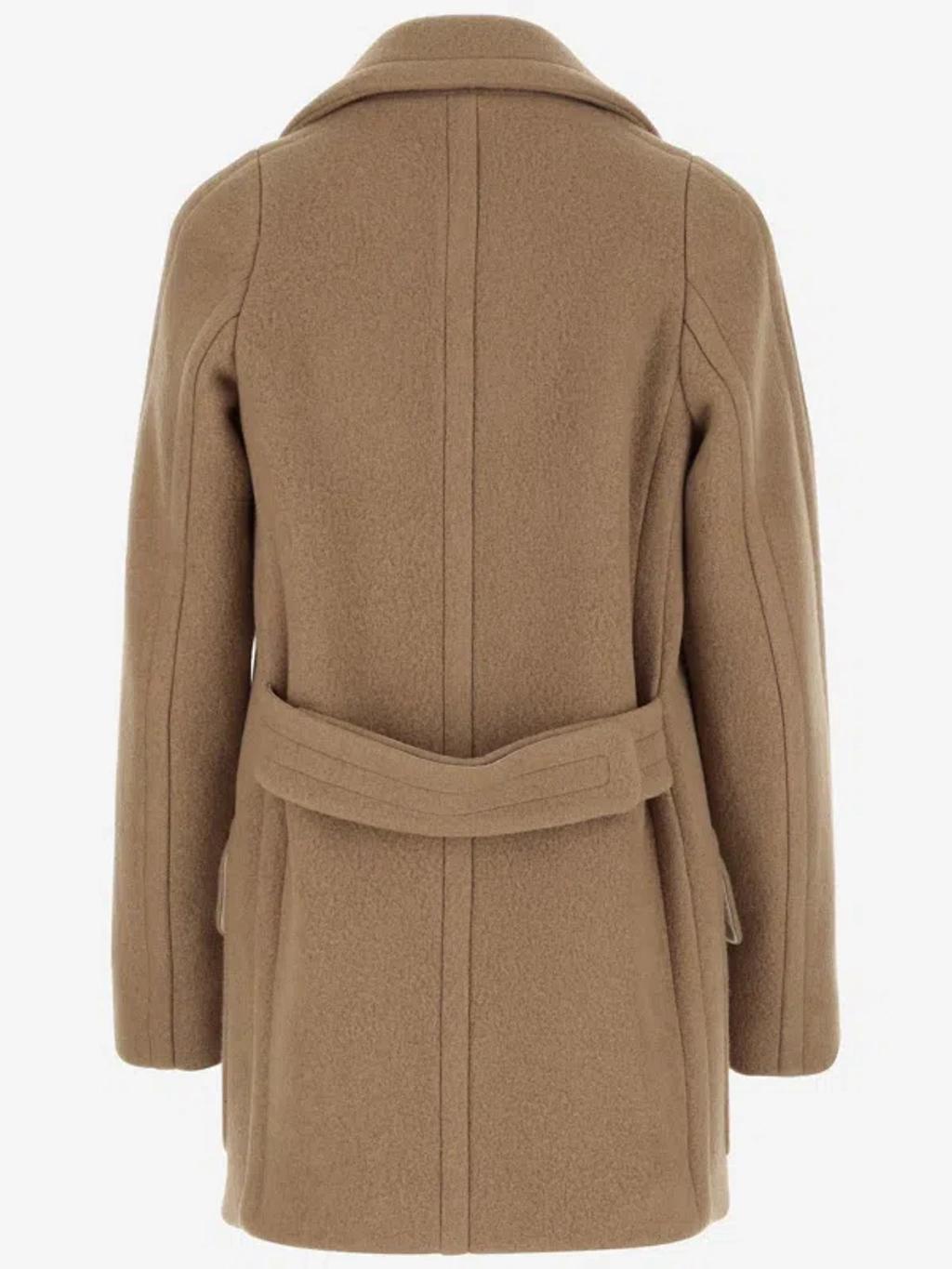 Double-breasted Wool Coat In Brown Product Image