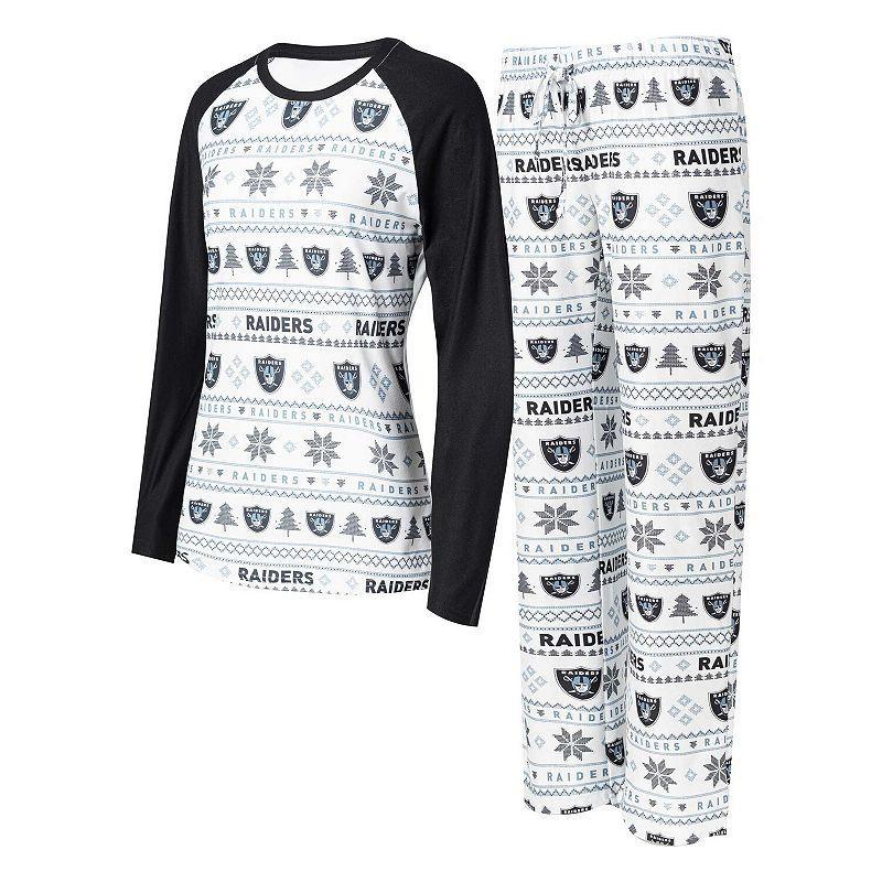 Womens Concepts Sport White/Black Las Vegas Raiders TinselRaglan Long Sleeve T-Shirt & Pants Sleep Set Product Image