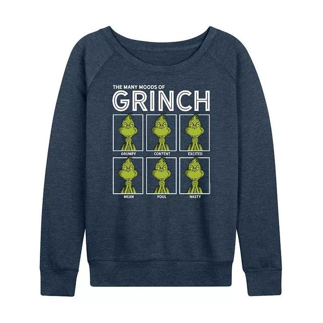 Womens Dr. Seuss The Grinch Many Moods Lightweight French Terry Sweatshirt, Girls Grey Dark Red Product Image