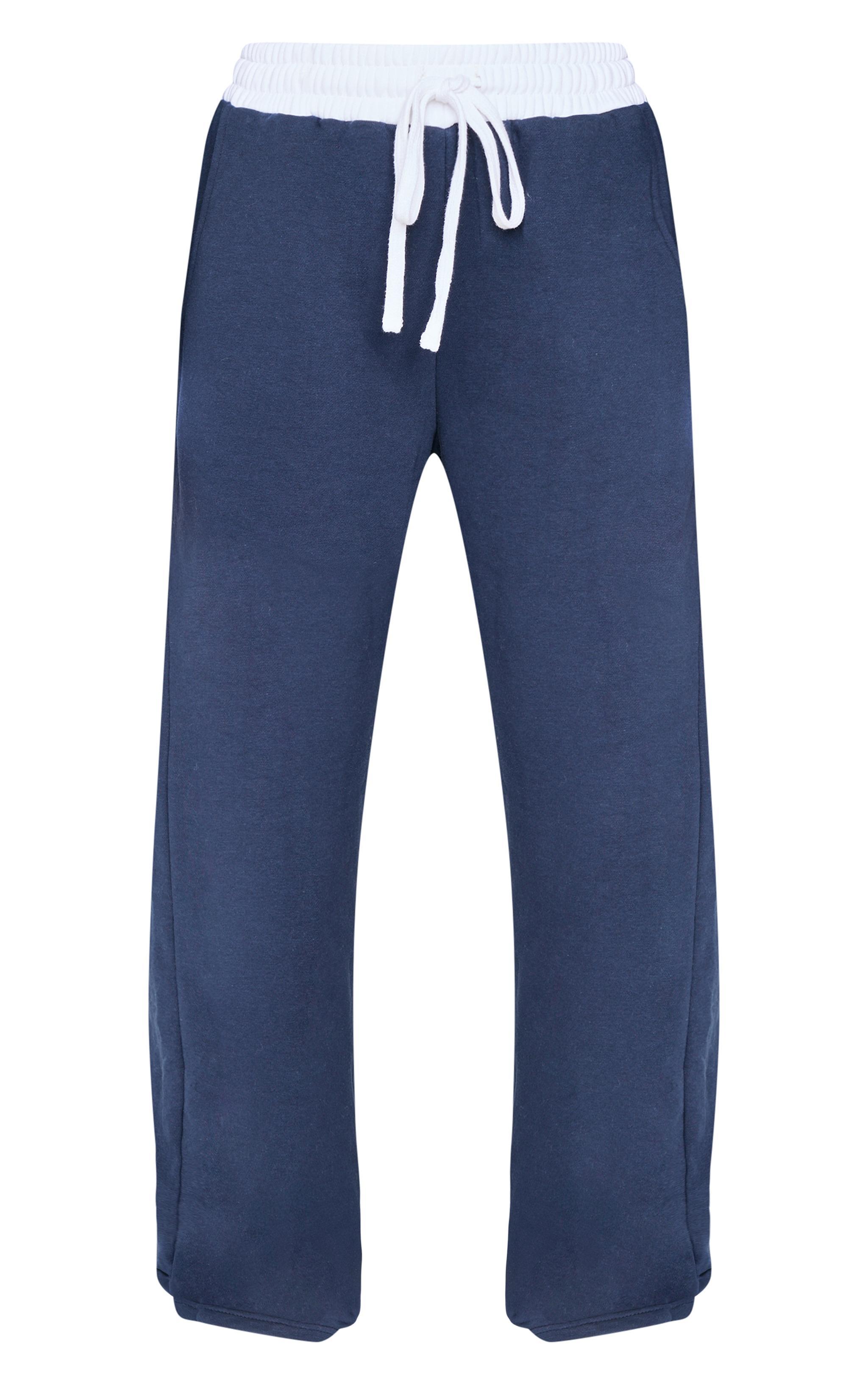 Navy Contrast Panel Wide Leg Sweatpants Product Image