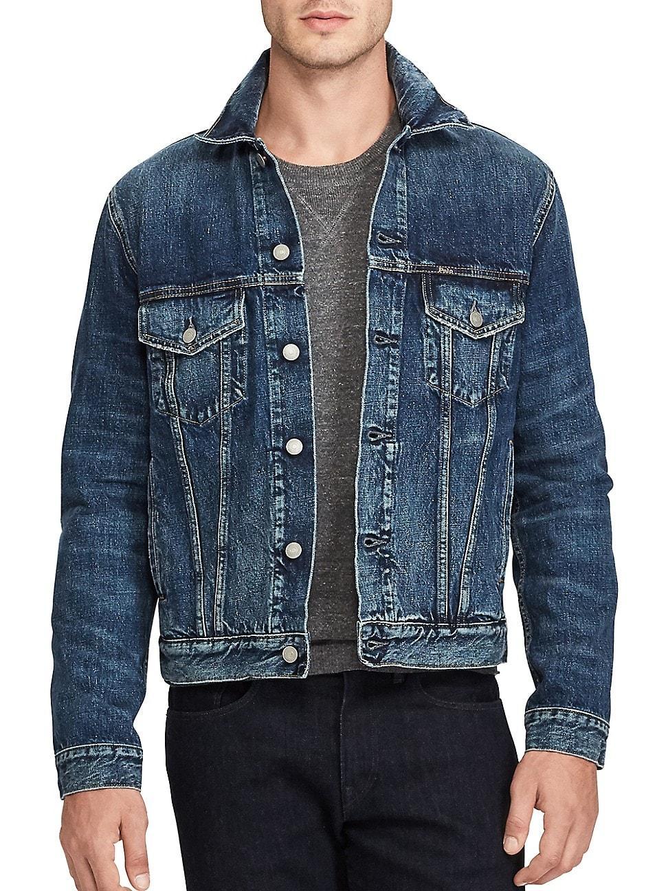 Mens Faded Denim Trucker Jacket Product Image