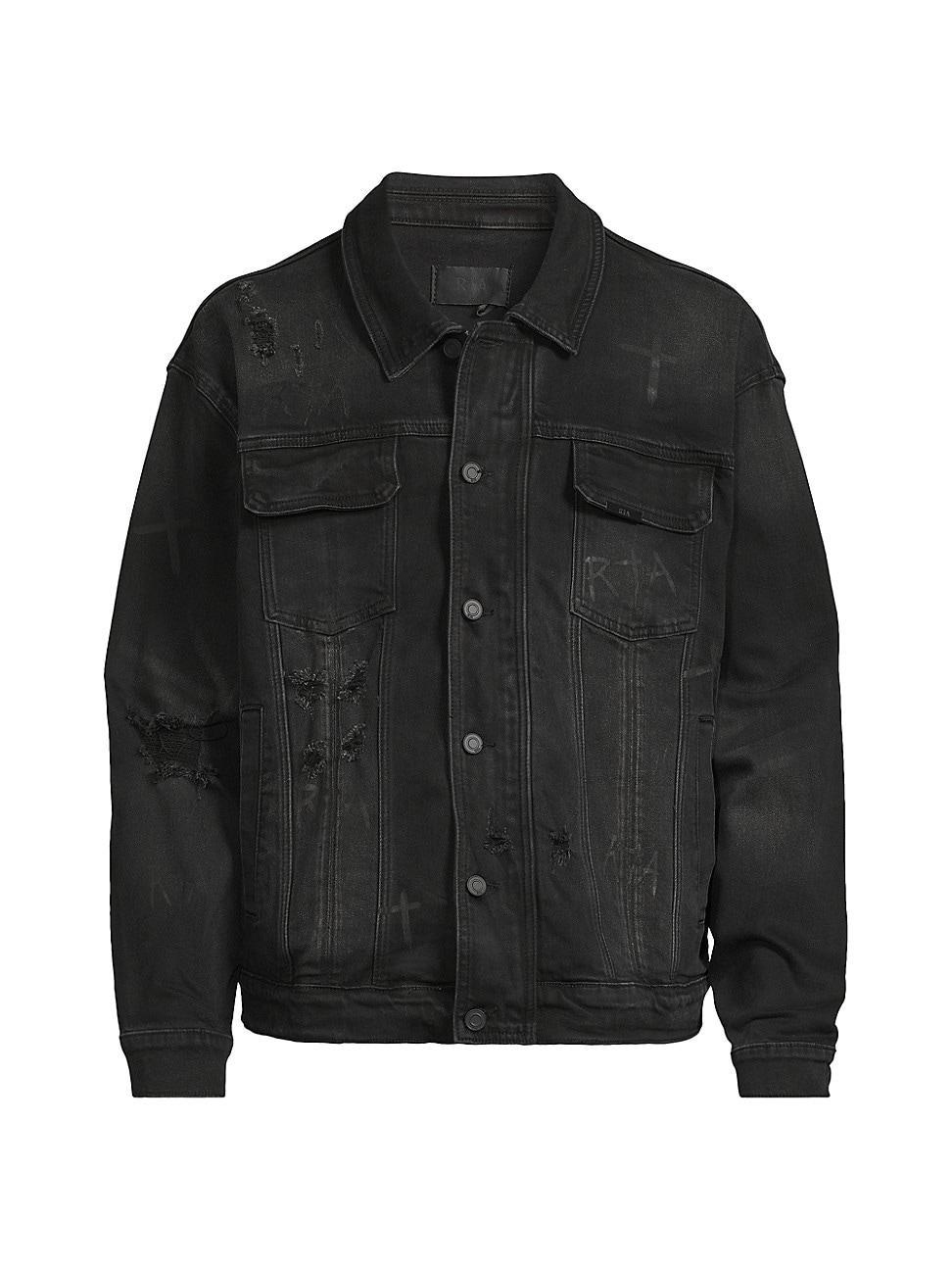 Mens Crosses Distressed Denim Trucker Jacket Product Image