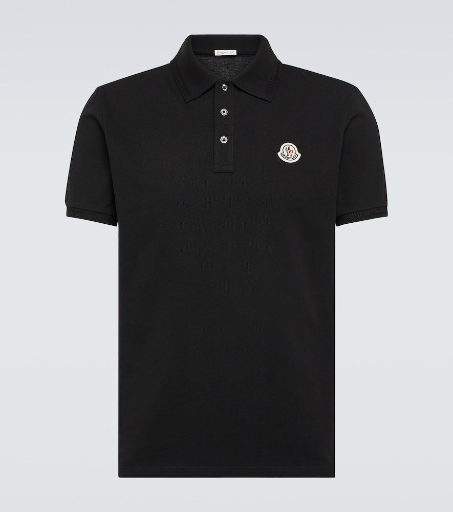 MONCLER Logo Patch Cotton Polo Shirt In Blue Product Image