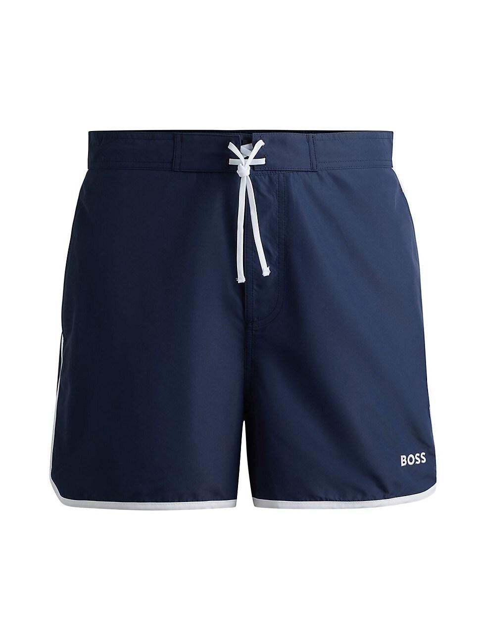 Mens Logo-Embroidered Quick-Dry Swim Shorts with Contrast Details Product Image