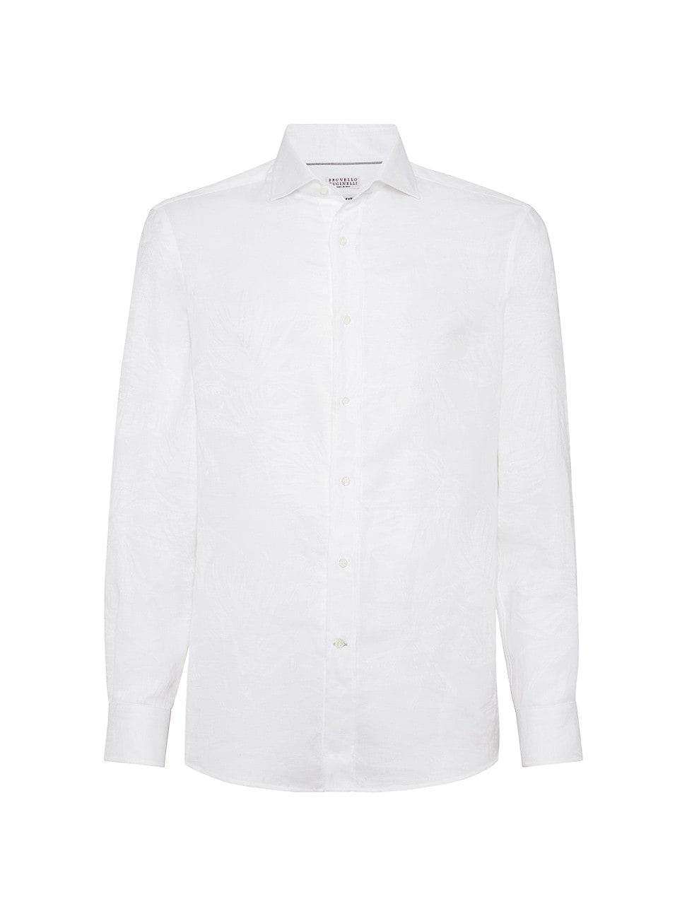 Mens Palm Jacquard Linen And Cotton Easy Fit Shirt With Spread Collar Product Image