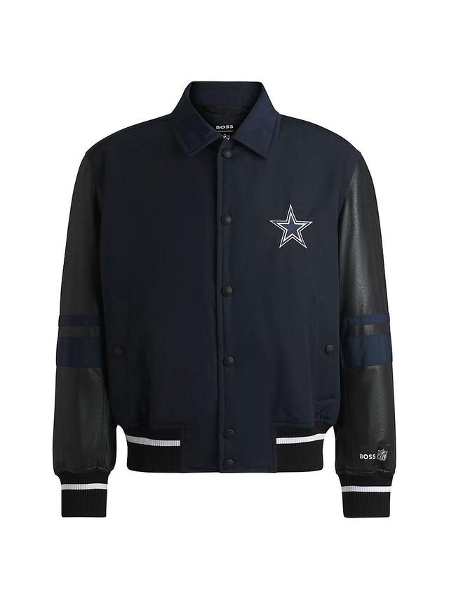 Mens BOSS x NFL Mixed-Material Jacket with Faux-Leather Sleeves Product Image