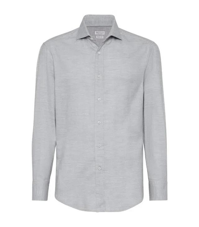 BRUNELLO CUCINELLI Stretch-cotton Chevron Slim-fit Shirt In Grey Product Image