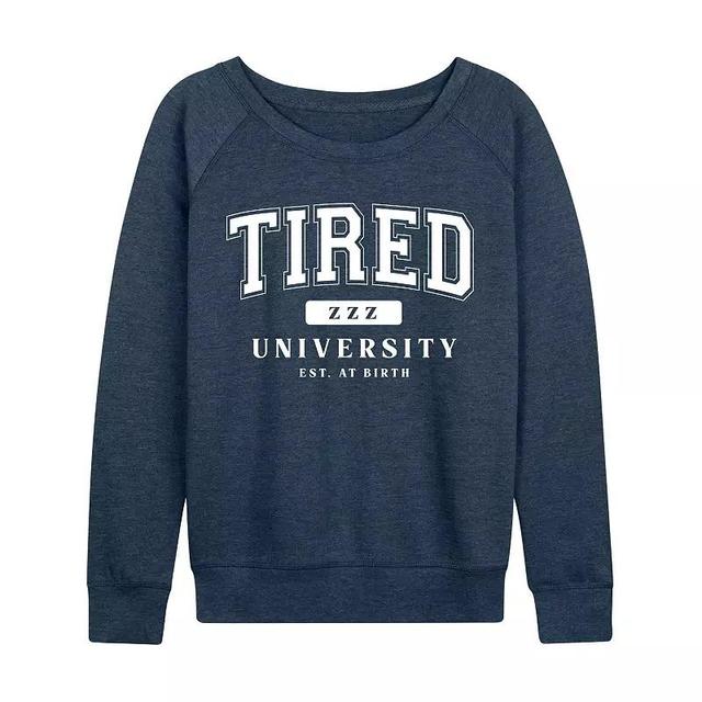 Womens Tired University Slouchy Graphic Sweatshirt, Girls Grey Indigo Product Image