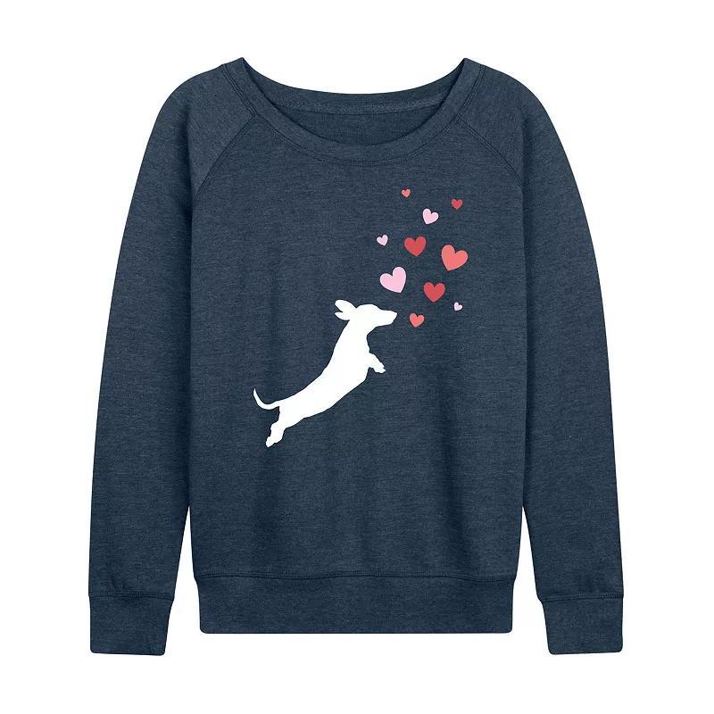 Womens Dachshund Chasing Hearts Slouchy Graphic Sweatshirt Grey Indigo Product Image