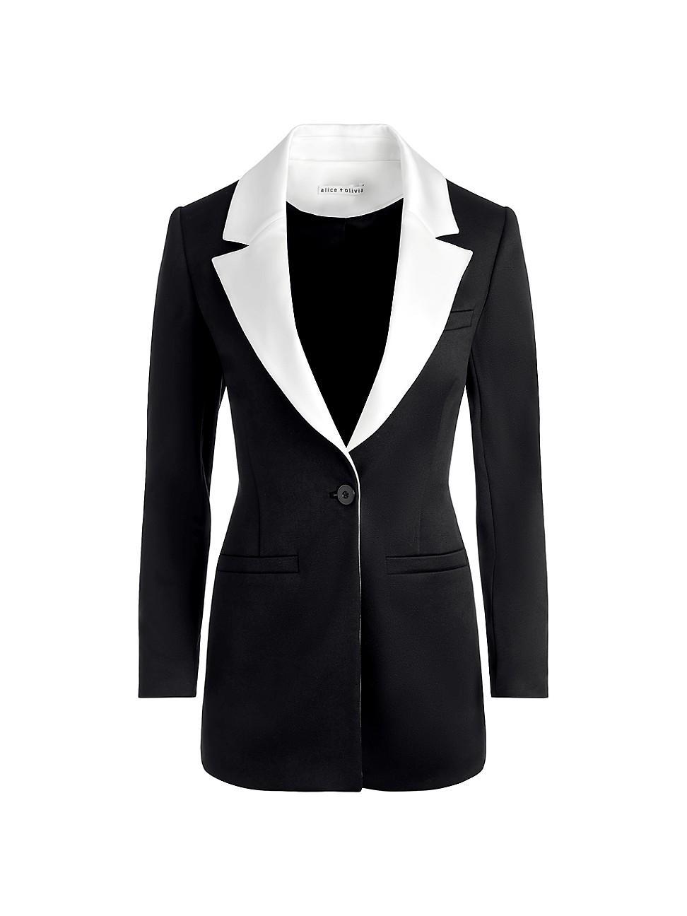 Alice + Olivia Silvie Contrast Trim Shoulder Pad Blazer Product Image