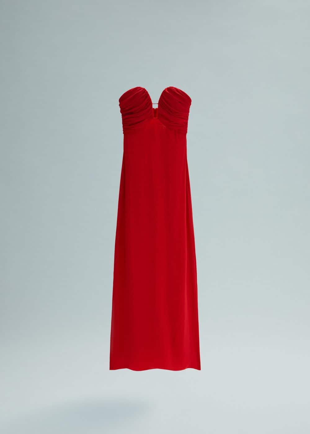 MANGO - Strapless sweetheart neckline dress red - 4 - Women Product Image