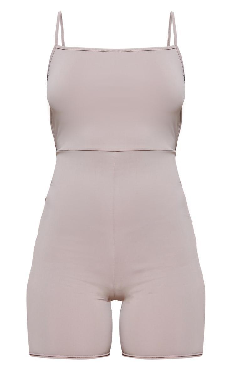 Taupe Matte Sculpt Strappy Back Detail Unitard Product Image