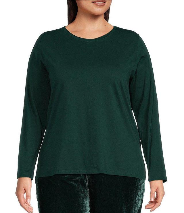 Eileen Fisher Plus Size Organic Pima Cotton Jersey Crew Neck Long Sleeve Tee Shirt Product Image