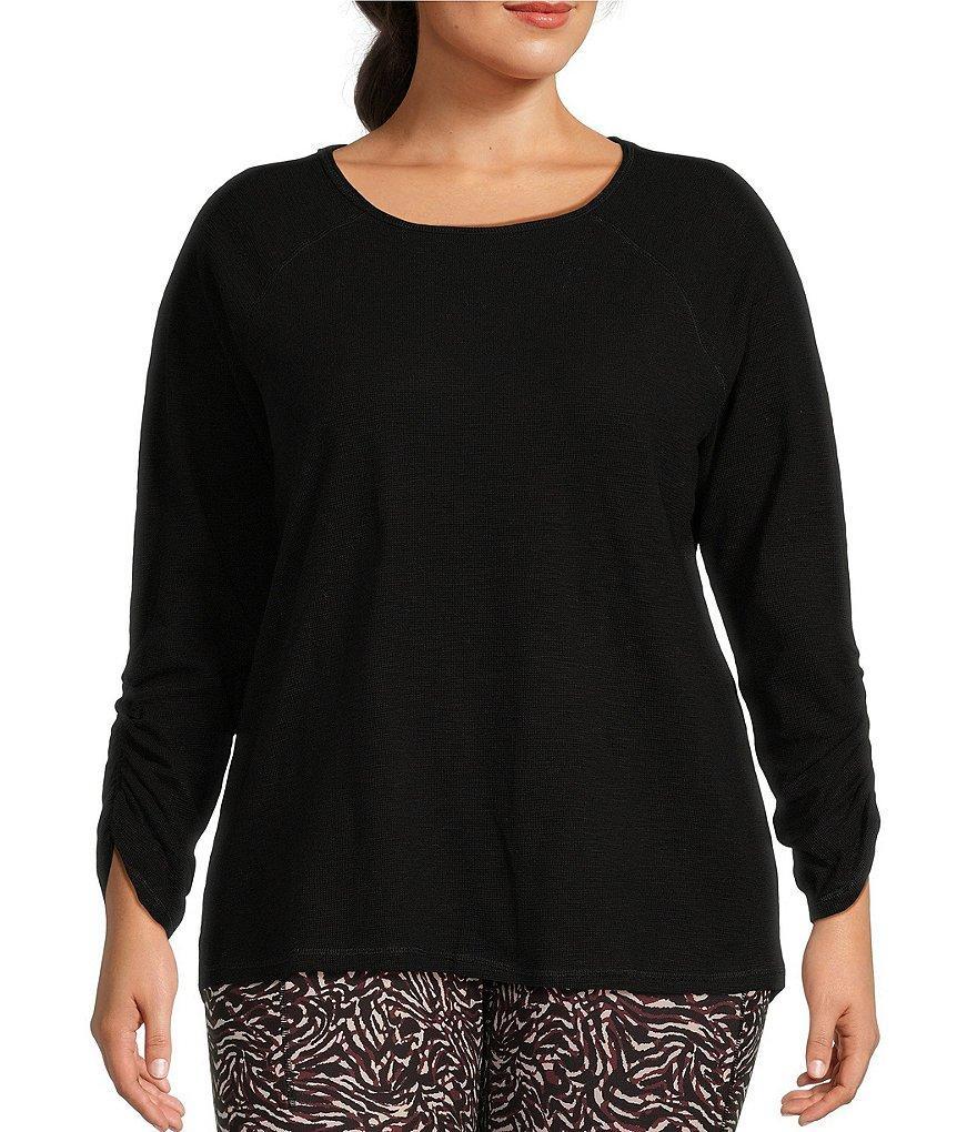 Kinesis Plus Size Knit 3/4 Shirred Sleeve Crew Neck Tee Product Image