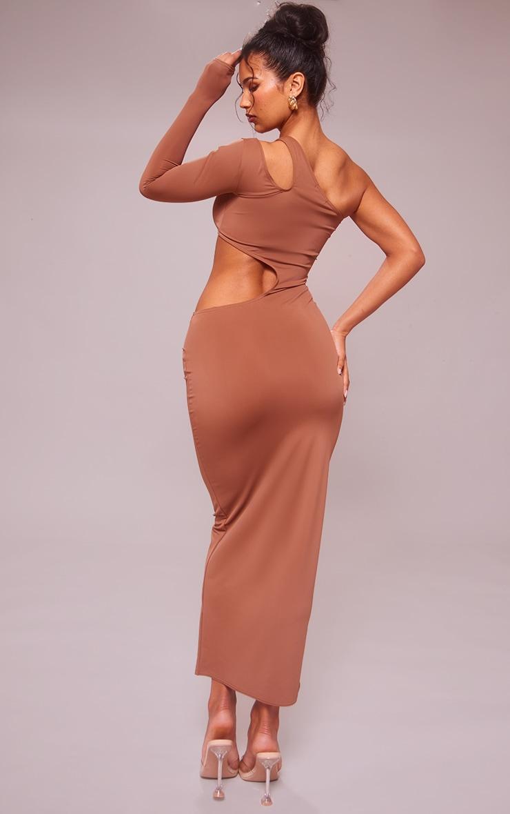 Mocha Slinky One Sleeve Cut Out Maxi Dress Product Image