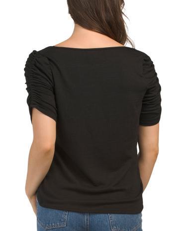 Crinkle Ruched Sleeve Top for Women | Polyester/Spandex/Rayon Product Image