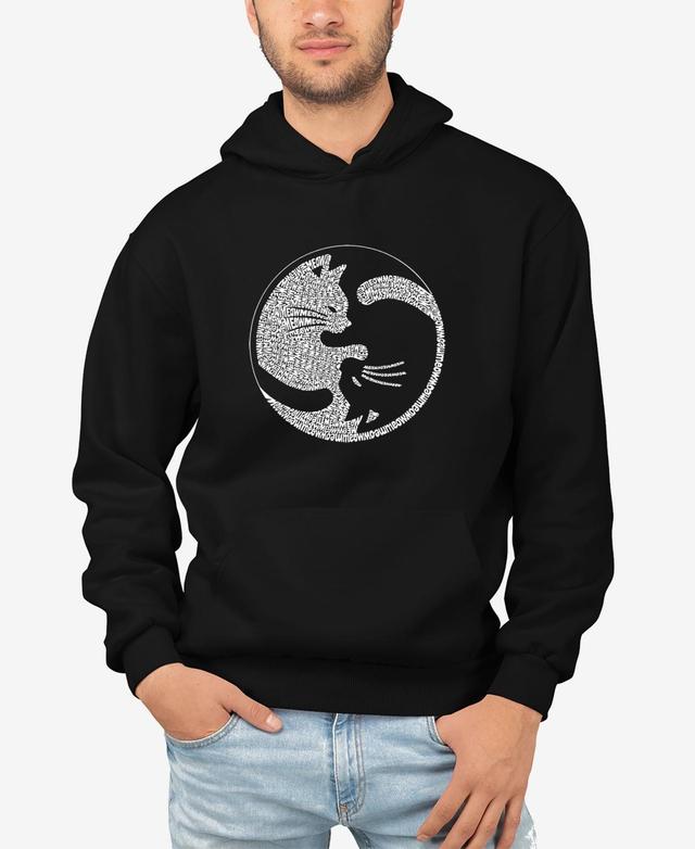 La Pop Art Mens Yin Yang Cat Word Art Long Sleeve Hooded Sweatshirt Product Image