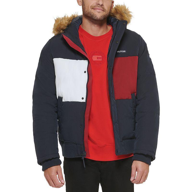 Mens Tommy Hilfiger Flex Tech Snorkel Bomber with Removable Faux Fur Trim Blue Product Image