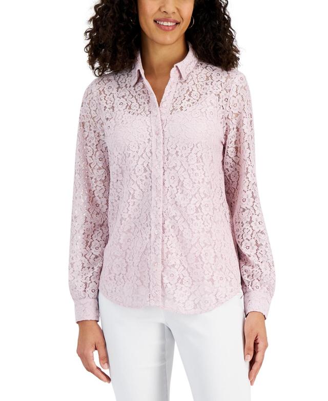 Women's Lace Button-Down Long-Sleeve Shirt, Created for Macy's  Product Image