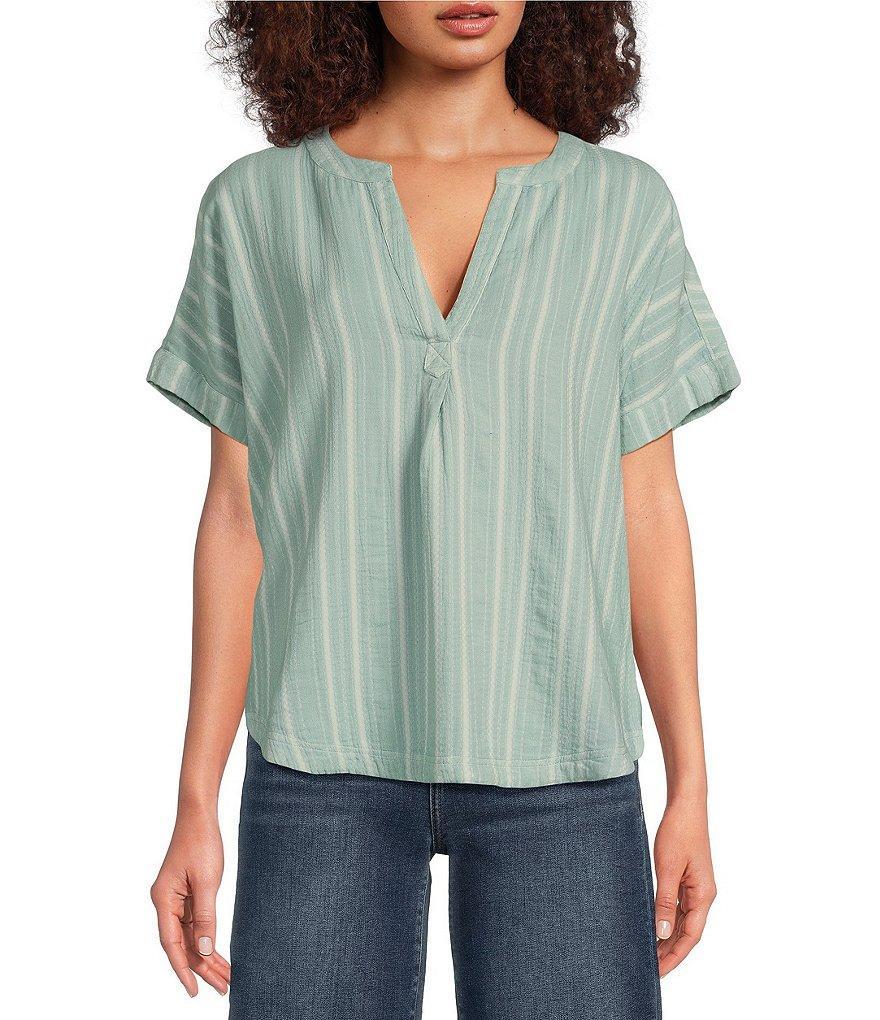 Lucky Brand Stripe V-Neck Short Sleeve Tee Shirt Product Image