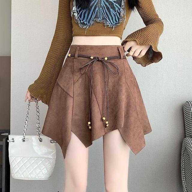 High Rise Asymmetrical Faux Suede Mini A-Line Skirt Product Image