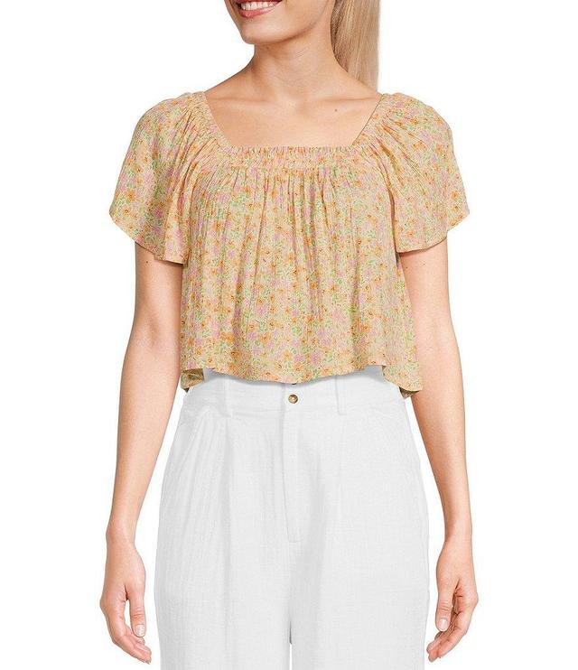 Billabong Dream Of You Floral Printed Flutter Sleeve Crop Top Product Image