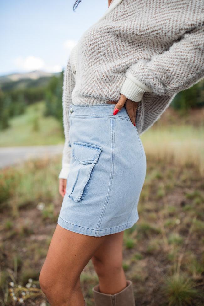 Worn In Love Cargo Light Wash Denim Mini Skirt Product Image