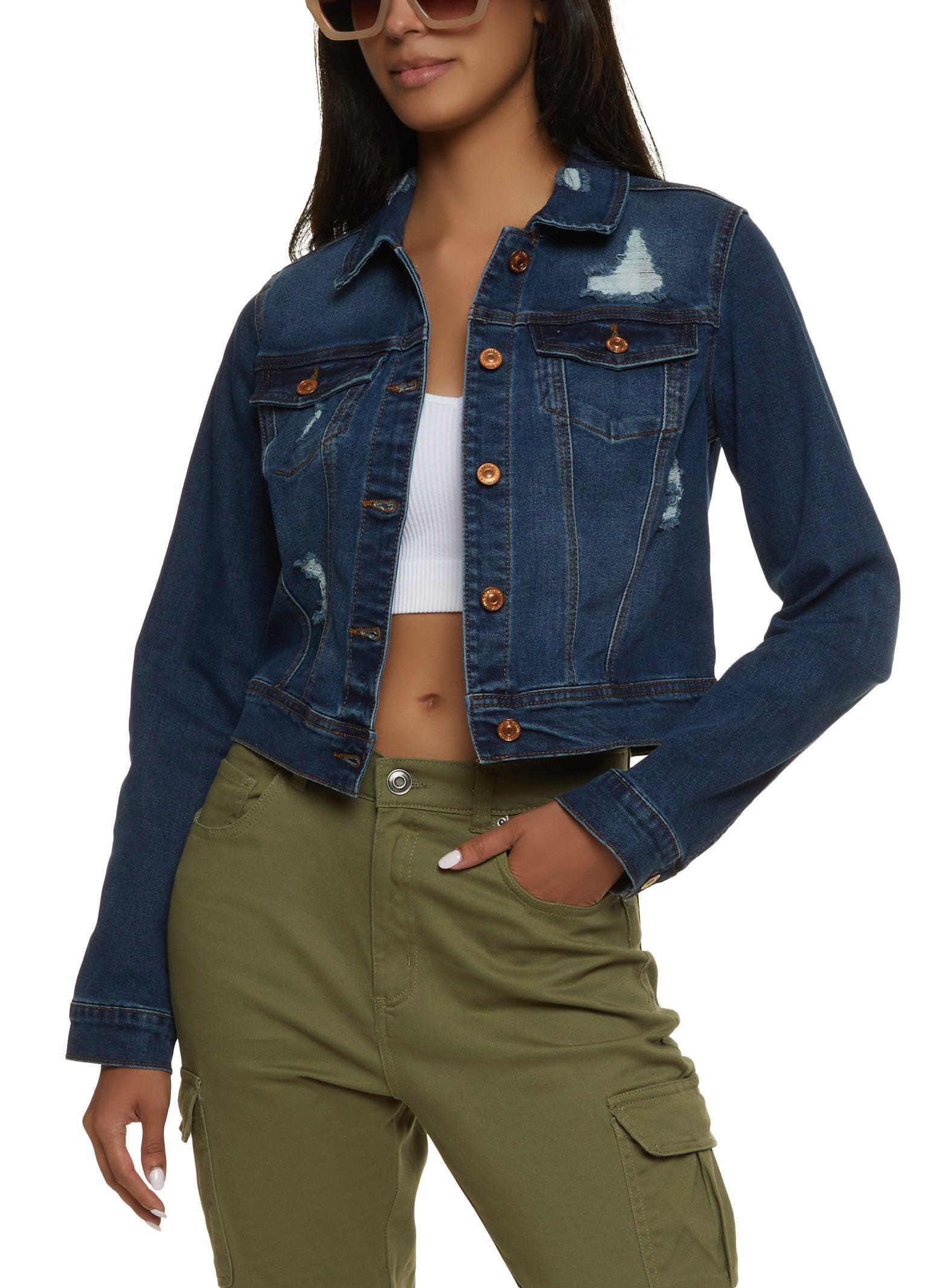 Womens WAX Distressed Denim Jacket product image