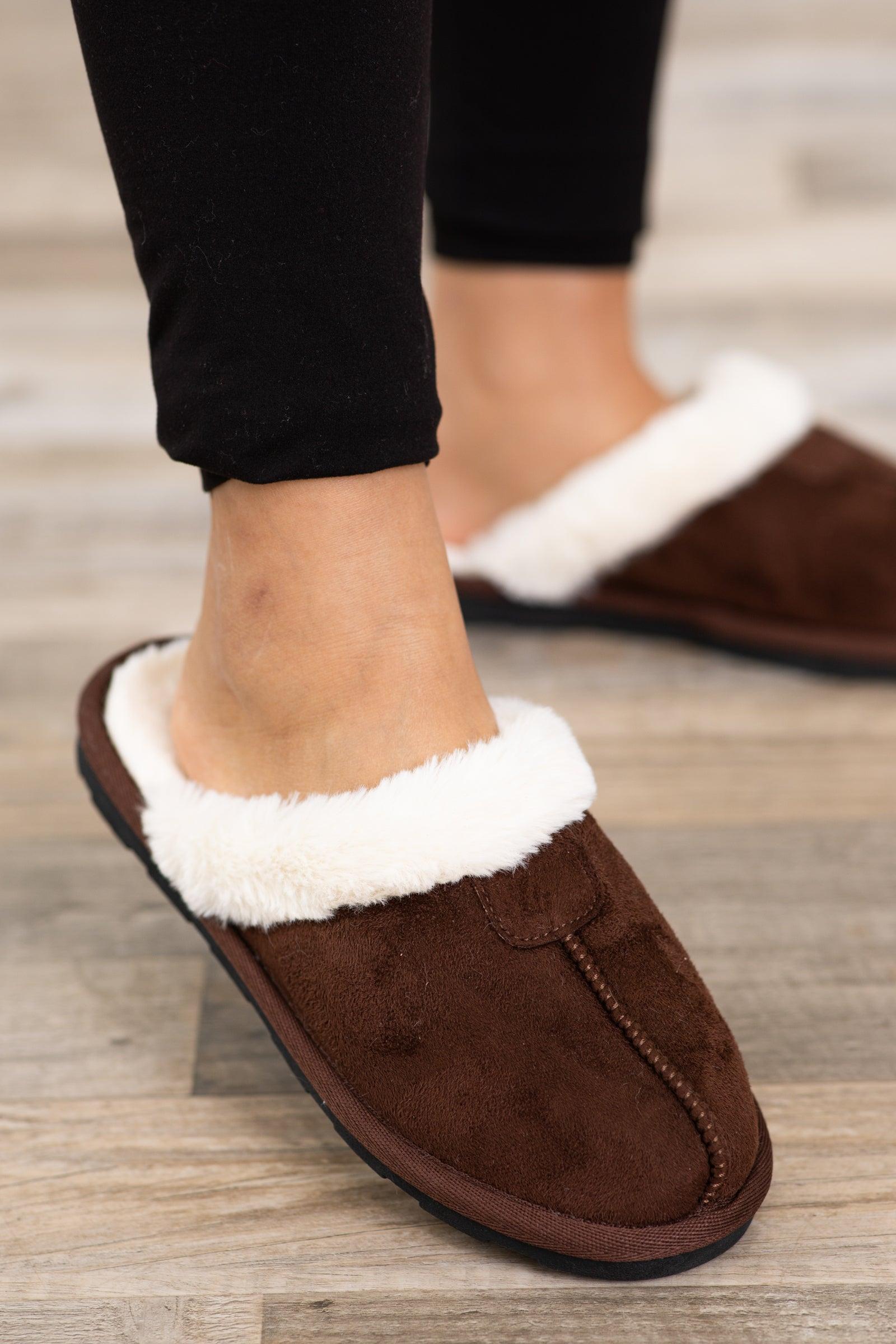 Brown Faux Fur Lined House Slippers product image