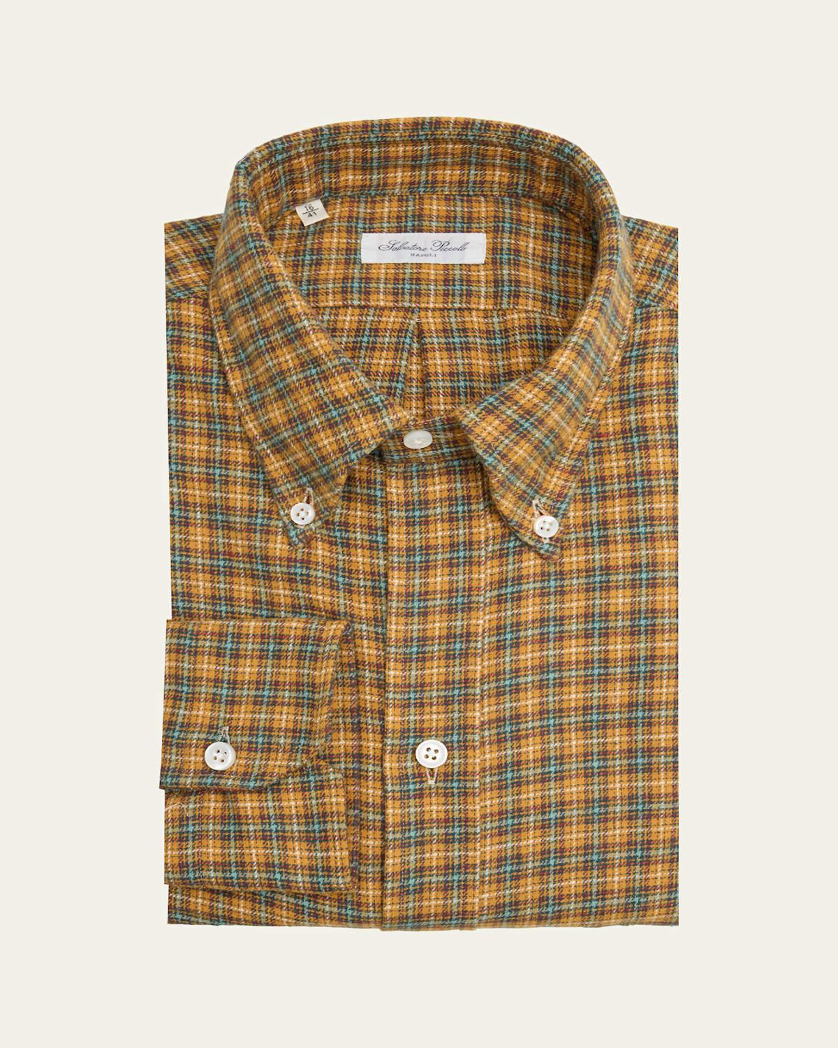 Mens Cotton Plaid Button-Collar Sport Shirt Product Image