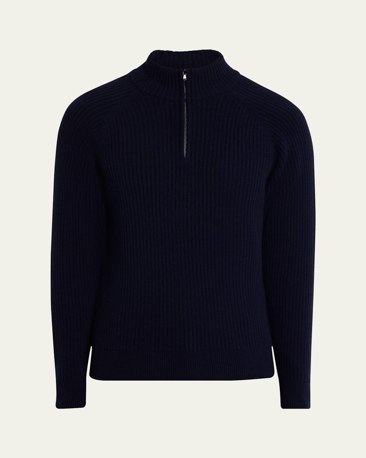 Mens Wool and Cashmere Rib Half-Zip Sweater Product Image