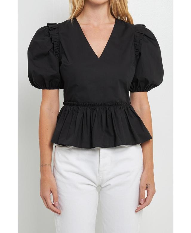 English Factory Puff Sleeve Peplum Cotton Top Product Image