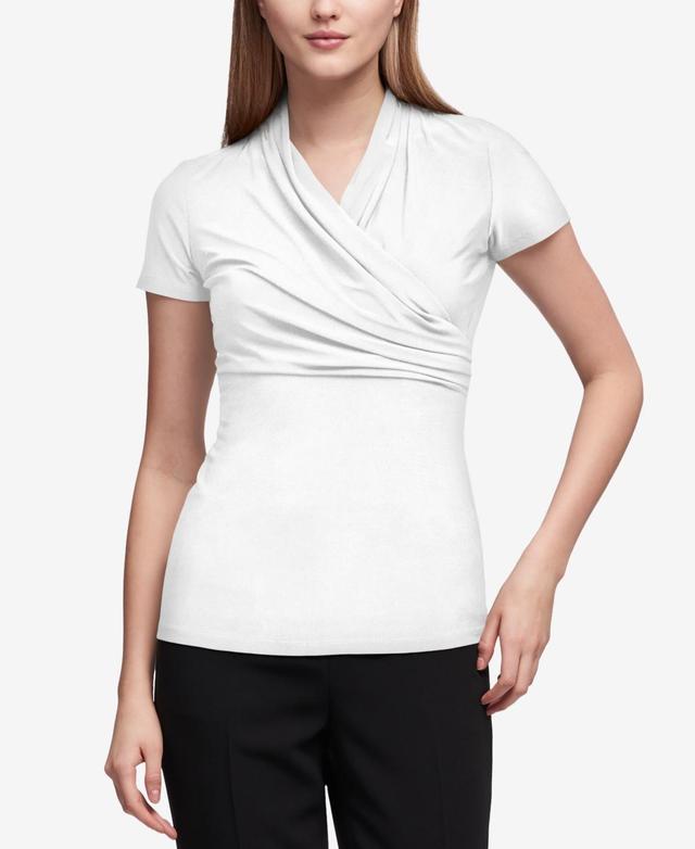 DKNY Womens Surplice Ruched Top - White Product Image