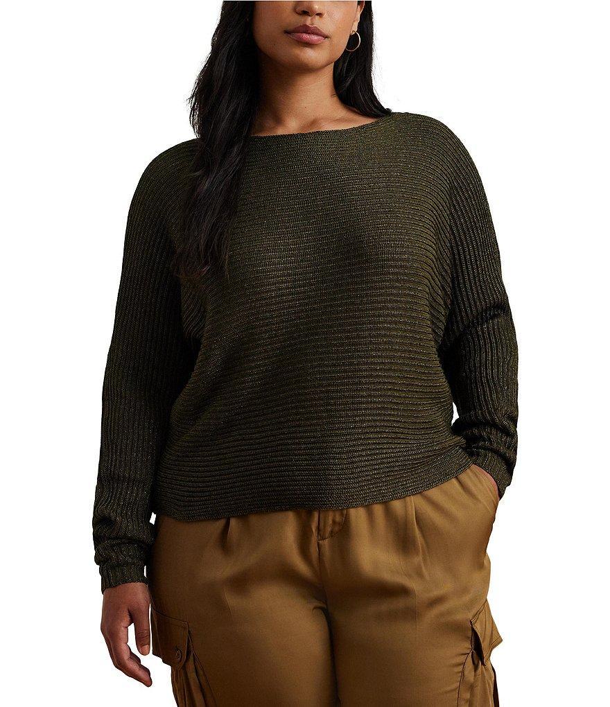 Lauren Ralph Lauren Plus Size Metallic Rib Knit Boat Neck Pullover Sweater Product Image