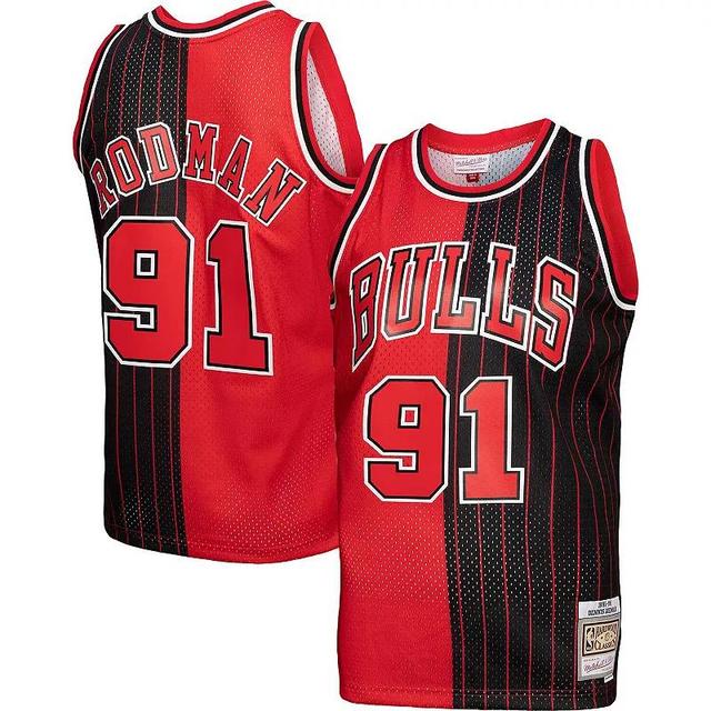 Mens Mitchell & Ness Dennis Rodman /Black Chicago Bulls Hardwood Classics 1995-96 Split Swingman Jersey Product Image