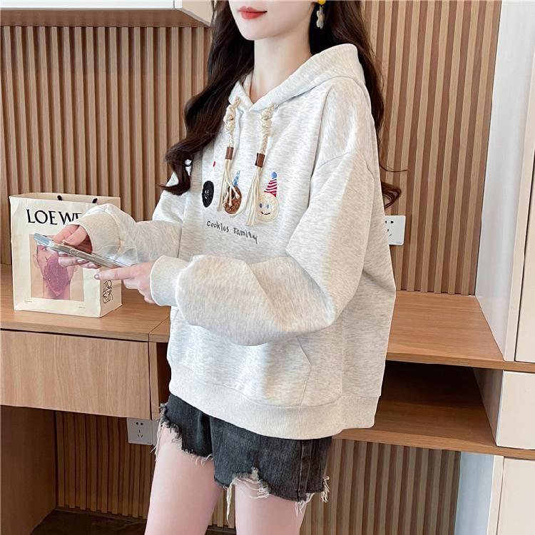 Cartoon Embroidered Drawstring Hoodie Product Image