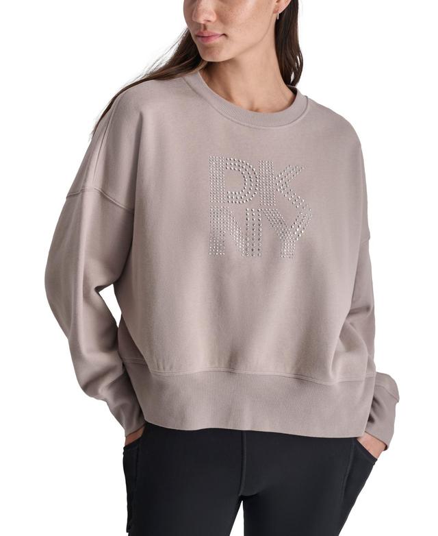 Dkny Sport Womens Studded Logo Fleece Crewneck Sweatshirt Product Image