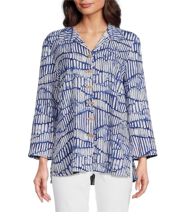 Ali Miles Printed Woven Collar Neck 3/4 Sleeve Button Front Tunic Product Image