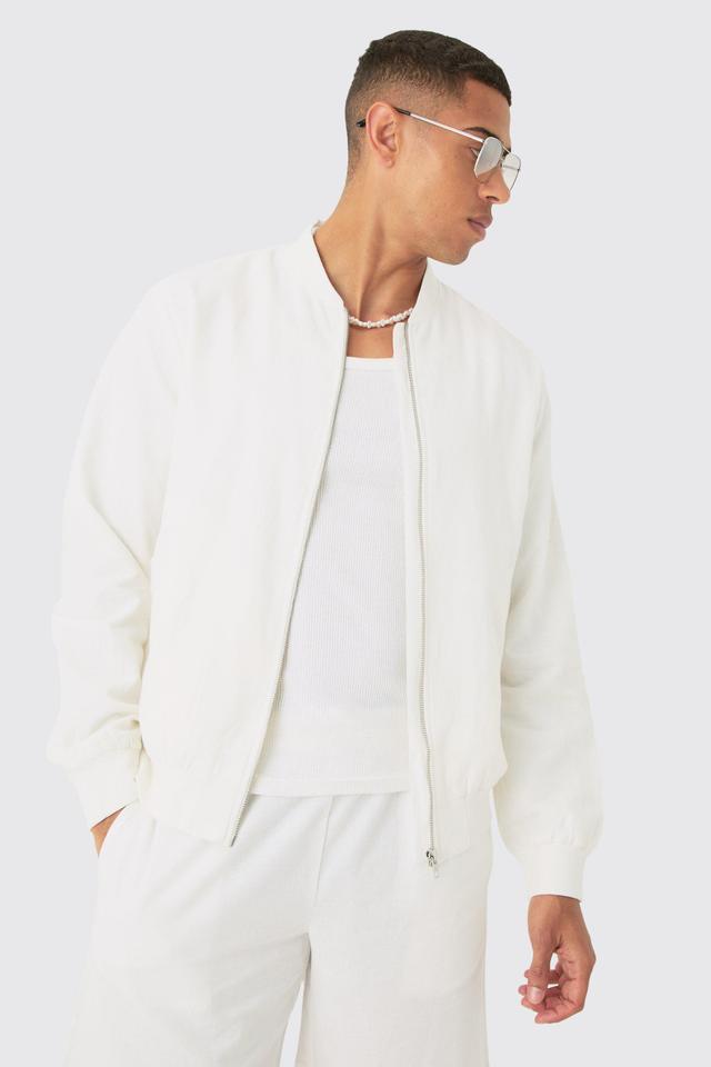 Linen Mix Smart Bomber Jacket | boohooMAN USA Product Image