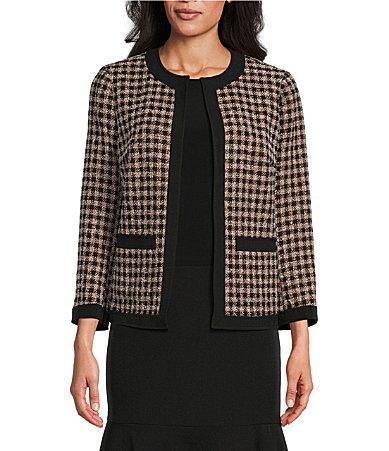 Kasper Womens Tweed 3/4-Sleeve Open-Front Blazer Product Image