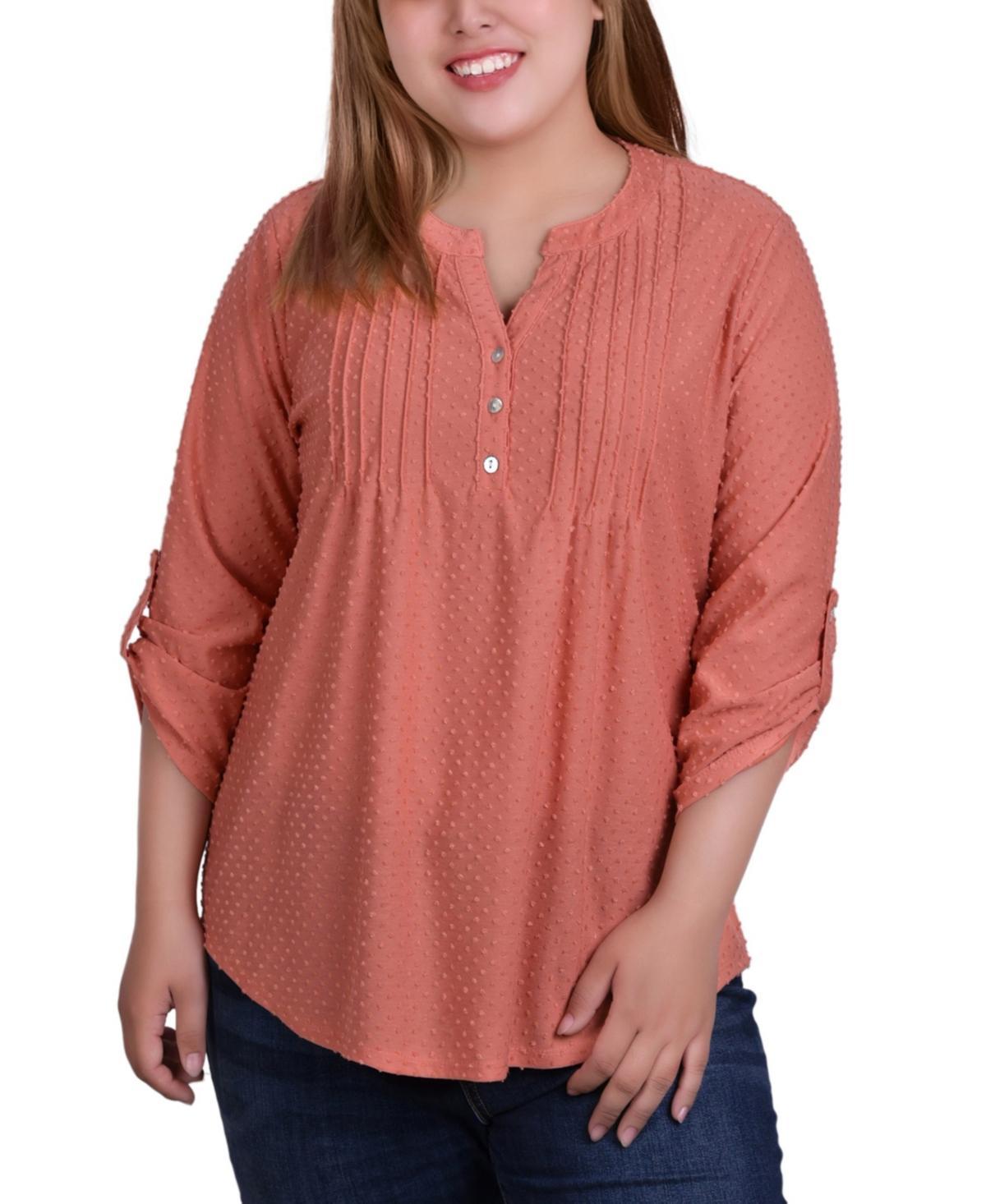 Plus Size 3/4 Tab Sleeve Y-Neck Blouse Product Image