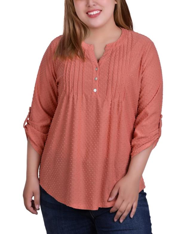 Plus Size 3/4 Tab Sleeve Y-Neck Blouse Product Image