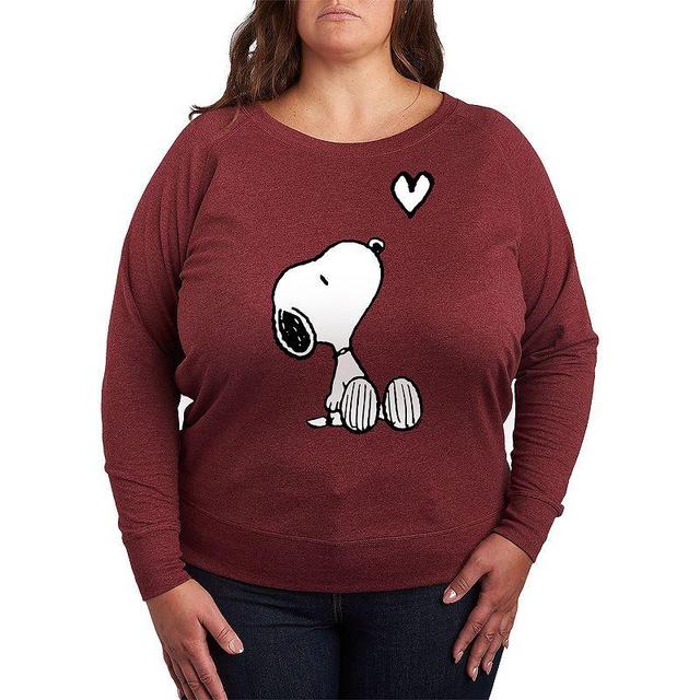 Plus Size Peanuts Valentines Snoopy Heart Graphic Tee, Womens Grey Maroon Product Image