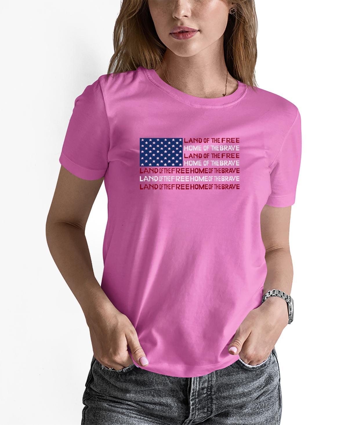 La Pop Art Womens Land of the Free American Flag Word Art T-shirt Product Image