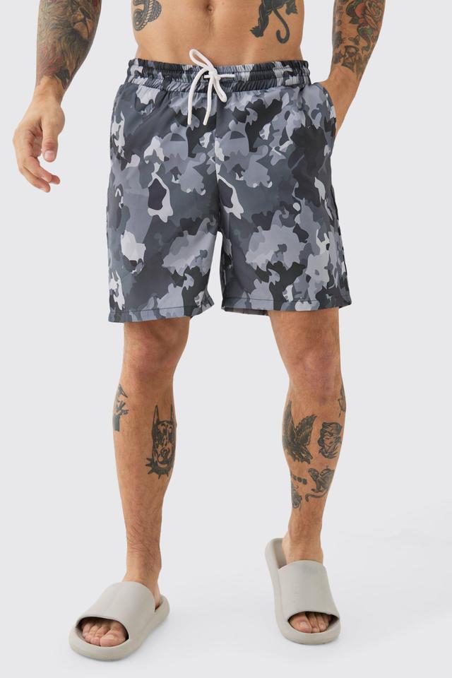 Mid Length Camo Ripstop Swim Trunks | boohooMAN USA Product Image