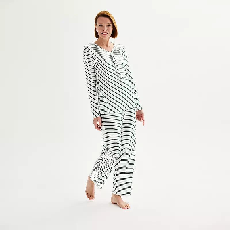 Womens Croft & Barrow Long Sleeve Pajama Top & Pajama Pants Sleep Set Product Image