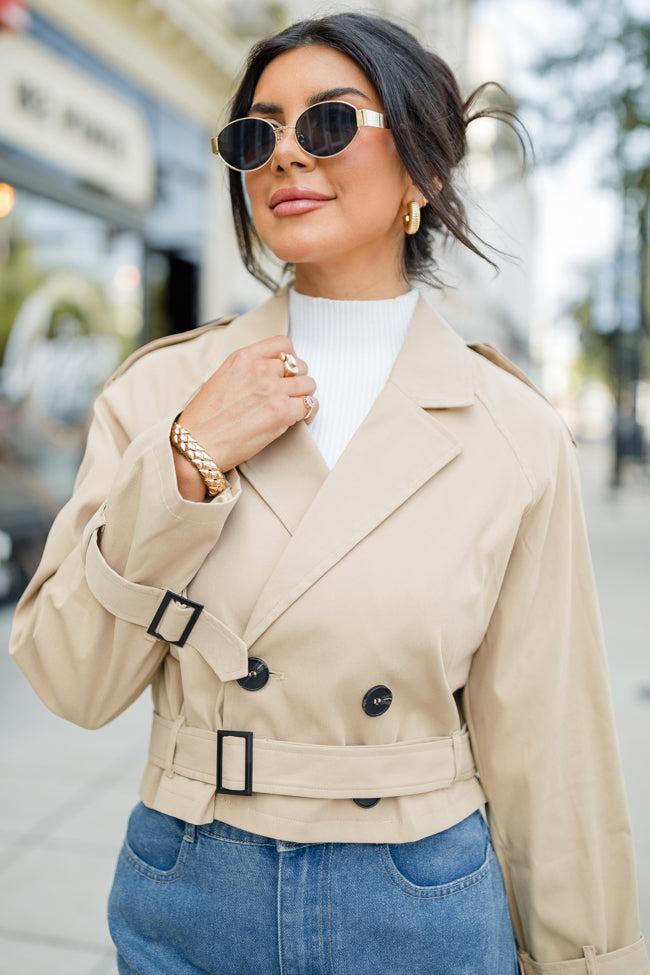 Invest In Me Tan Crop Trench Coat Product Image