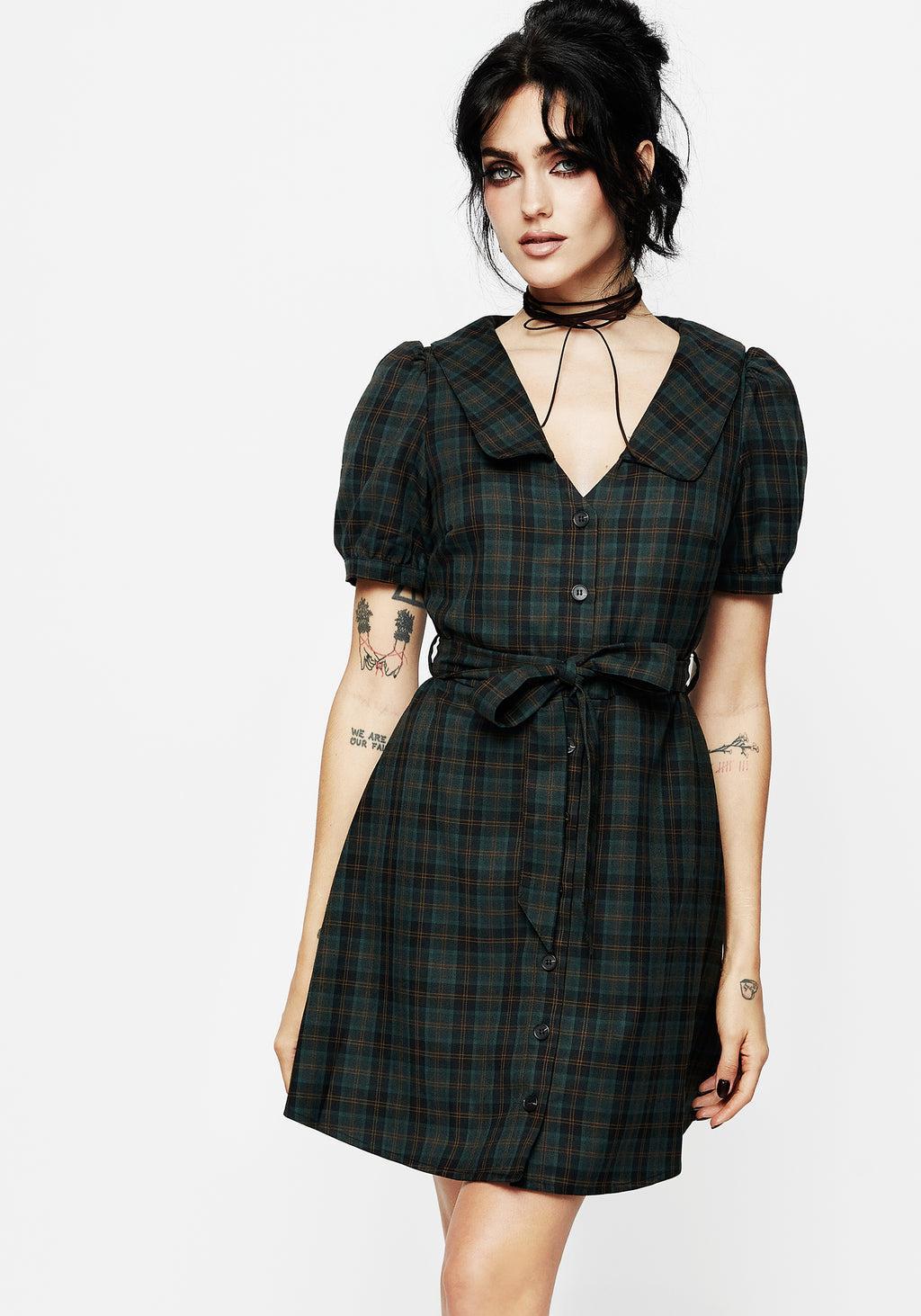 Nightingale Check Collar Mini Shirt Dress Product Image