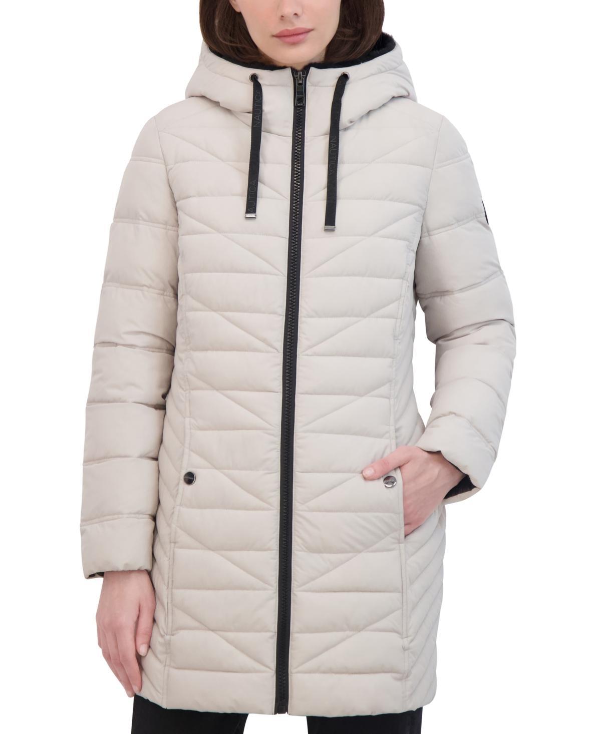 Nautica Womens Faux-Fur-Trim Hooded Packable Puffer Coat Product Image