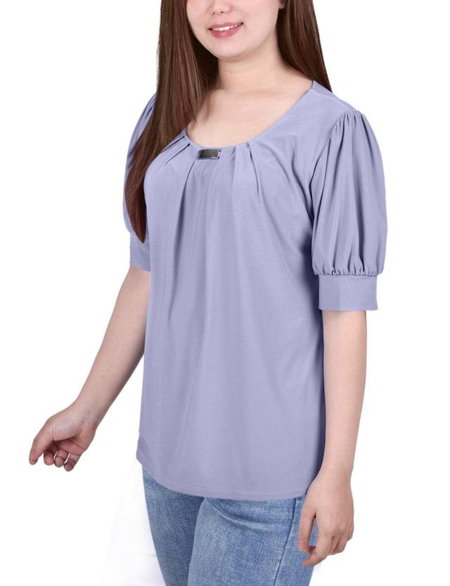 Short Sleeve Balloon Sleeve Top With Hardware - Petite Product Image